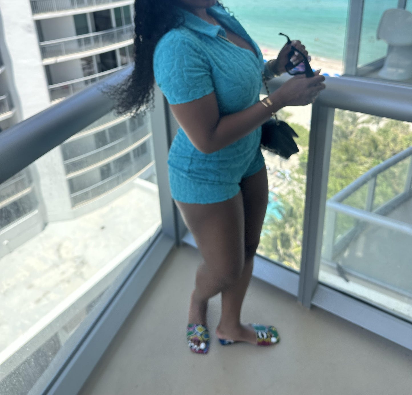 Turquoise Terry Cloth Romper
