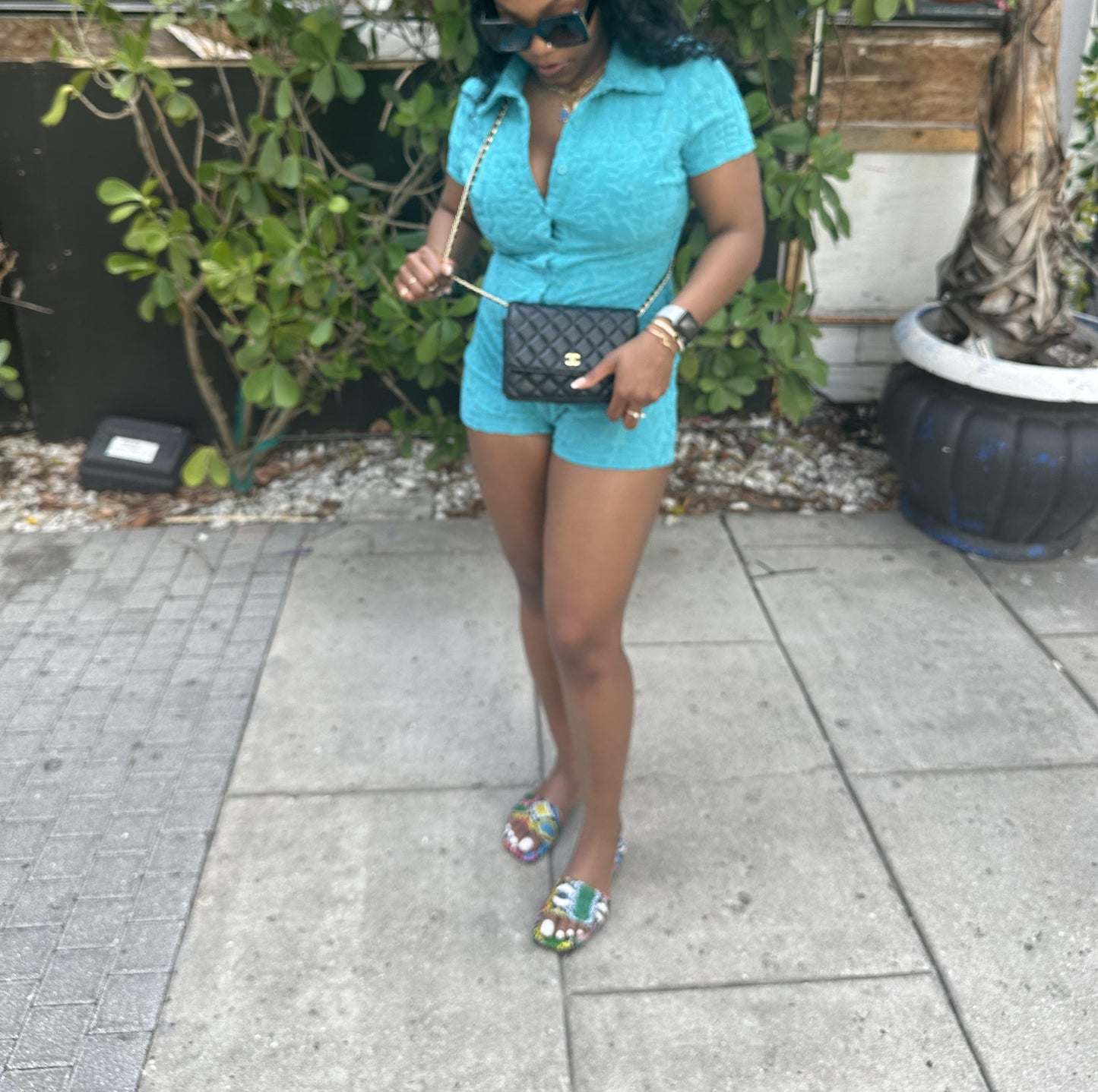 Turquoise Terry Cloth Romper